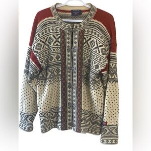 Devold of Norway Vintage Wool Sweater w Interesting Fasteners, Cream & Black